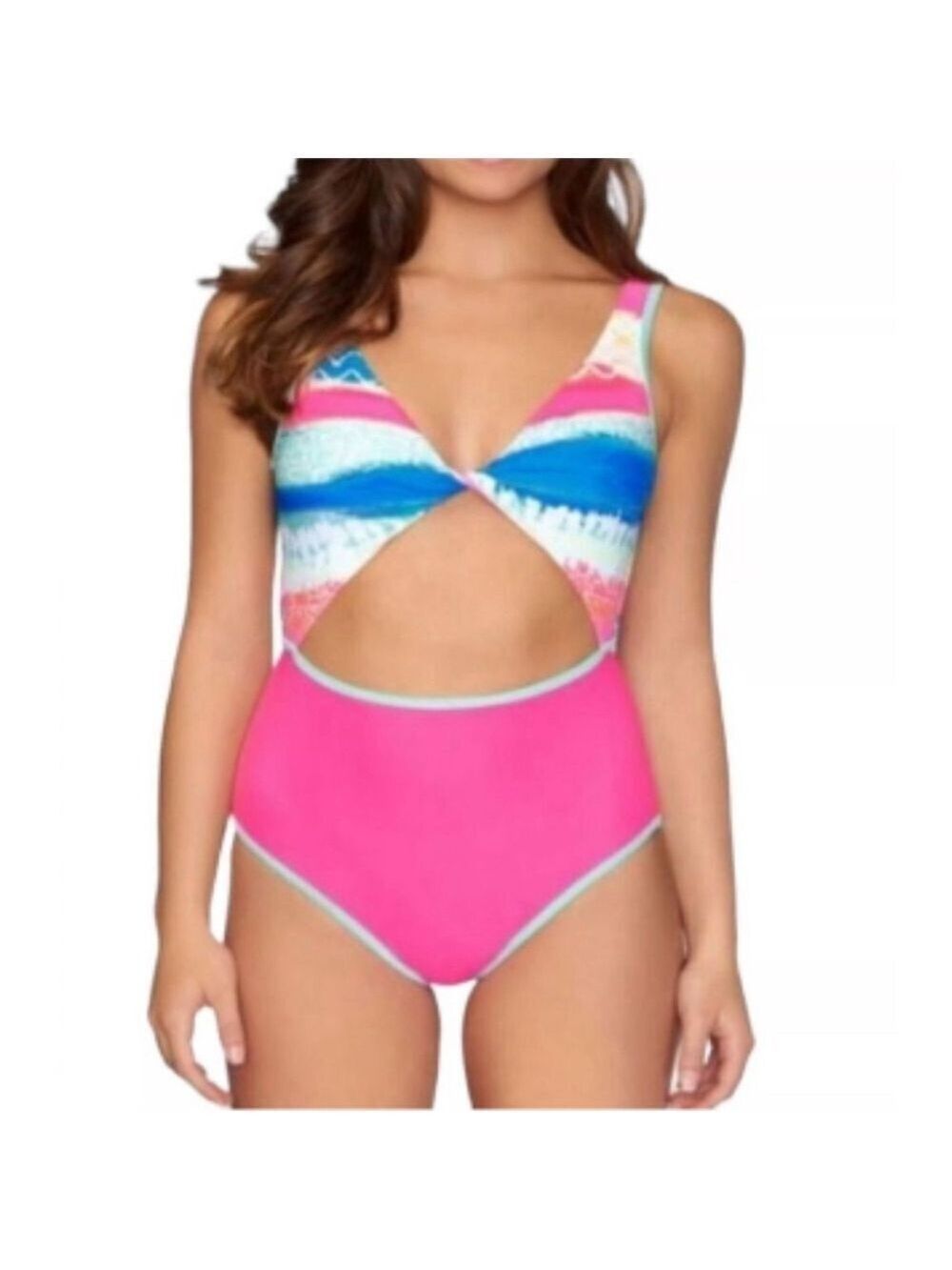 Arizona Jean Co. 90s Cutout One-Piece Size XXL Pink/Blue Swimsuit